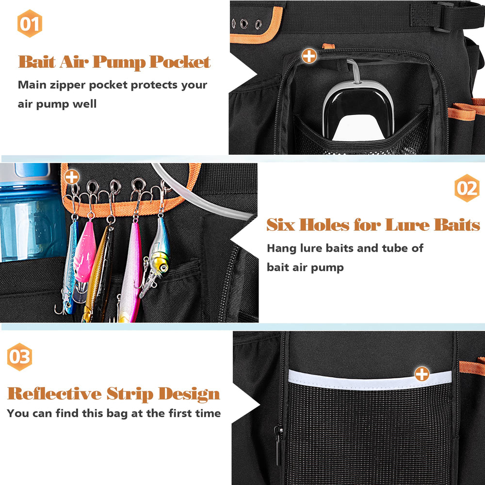 Side pockets for small tackle box, gloves, keys, wallet, and phone