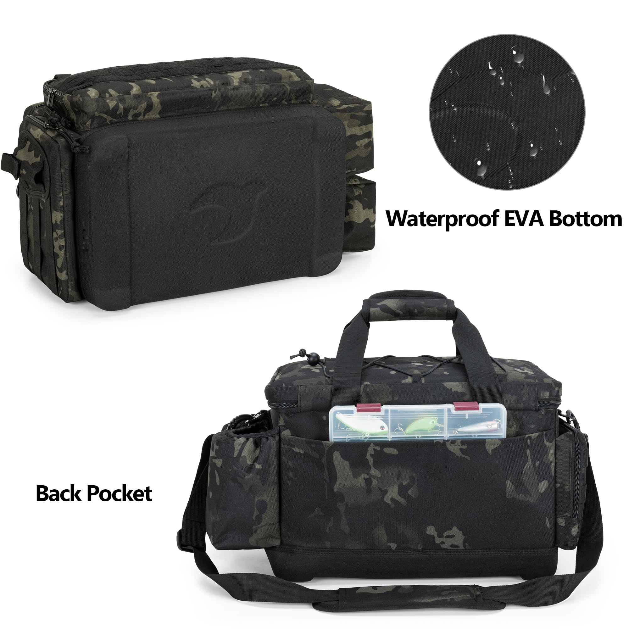 GOBUROS side elastic pouches and multi-pocket design organize bait and tools.
