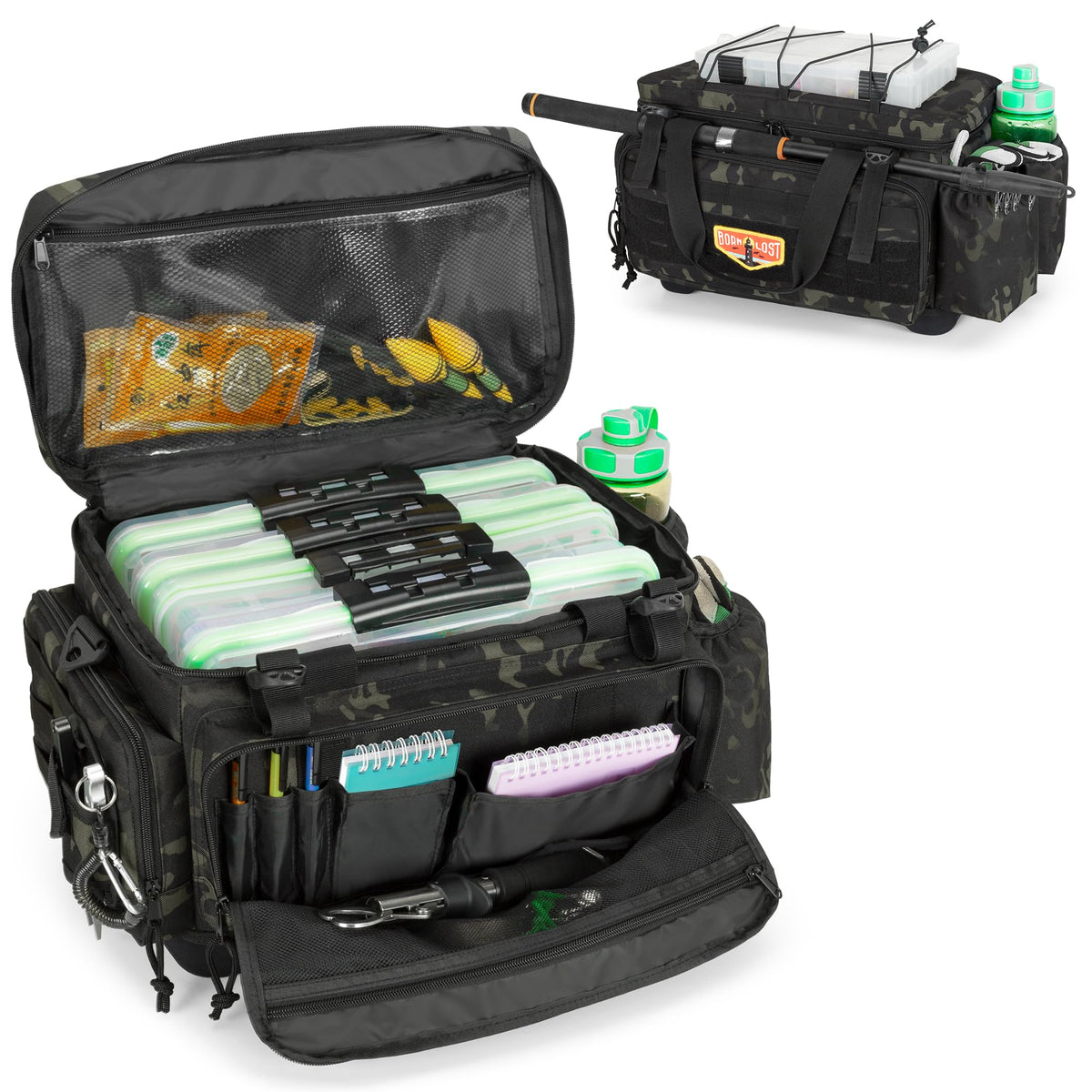 GOBUROS waterproof tackle bag with EVA bottom for stable, dry gear storage.