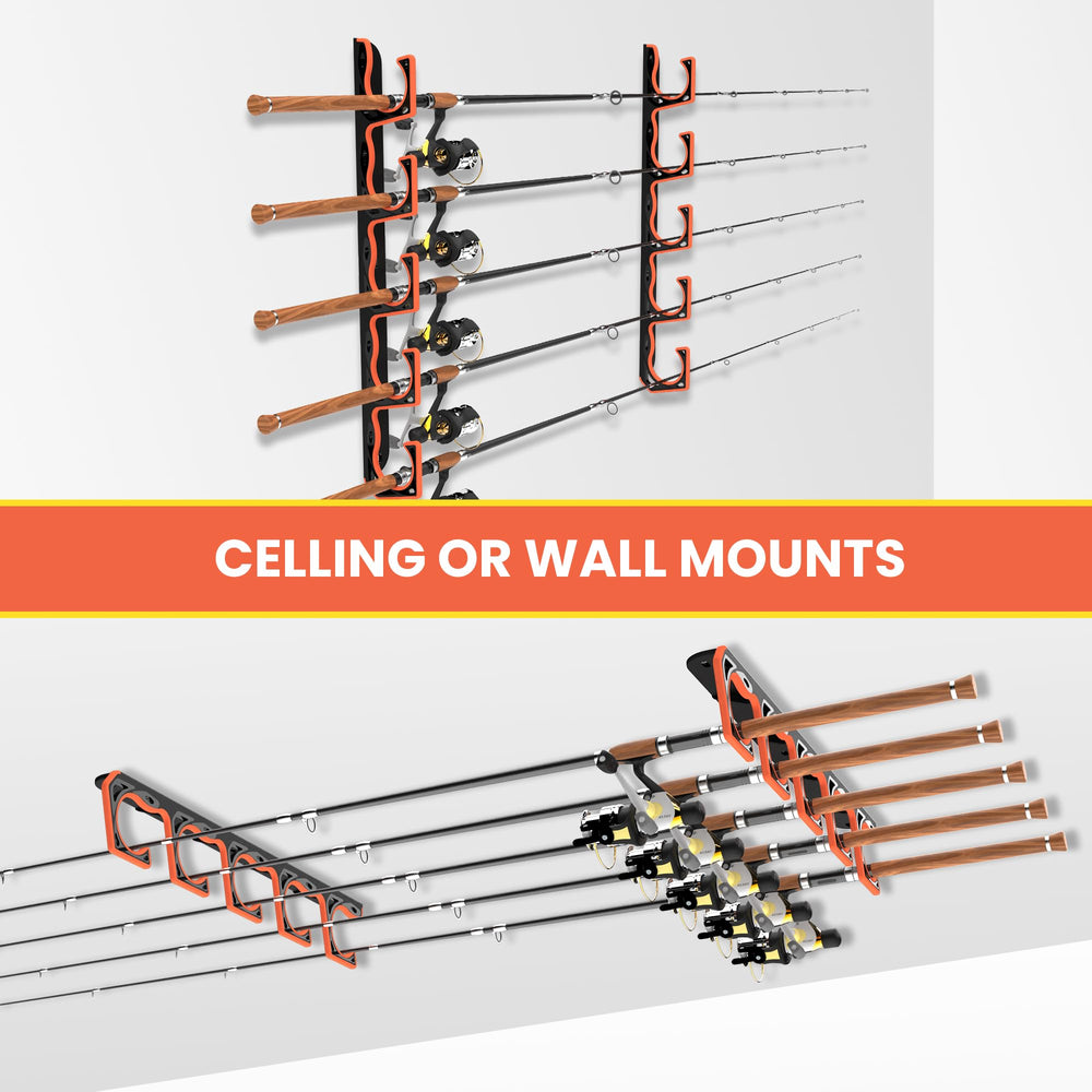 Gocozer ceiling-mounted rod holder offers easy overhead storage and access.