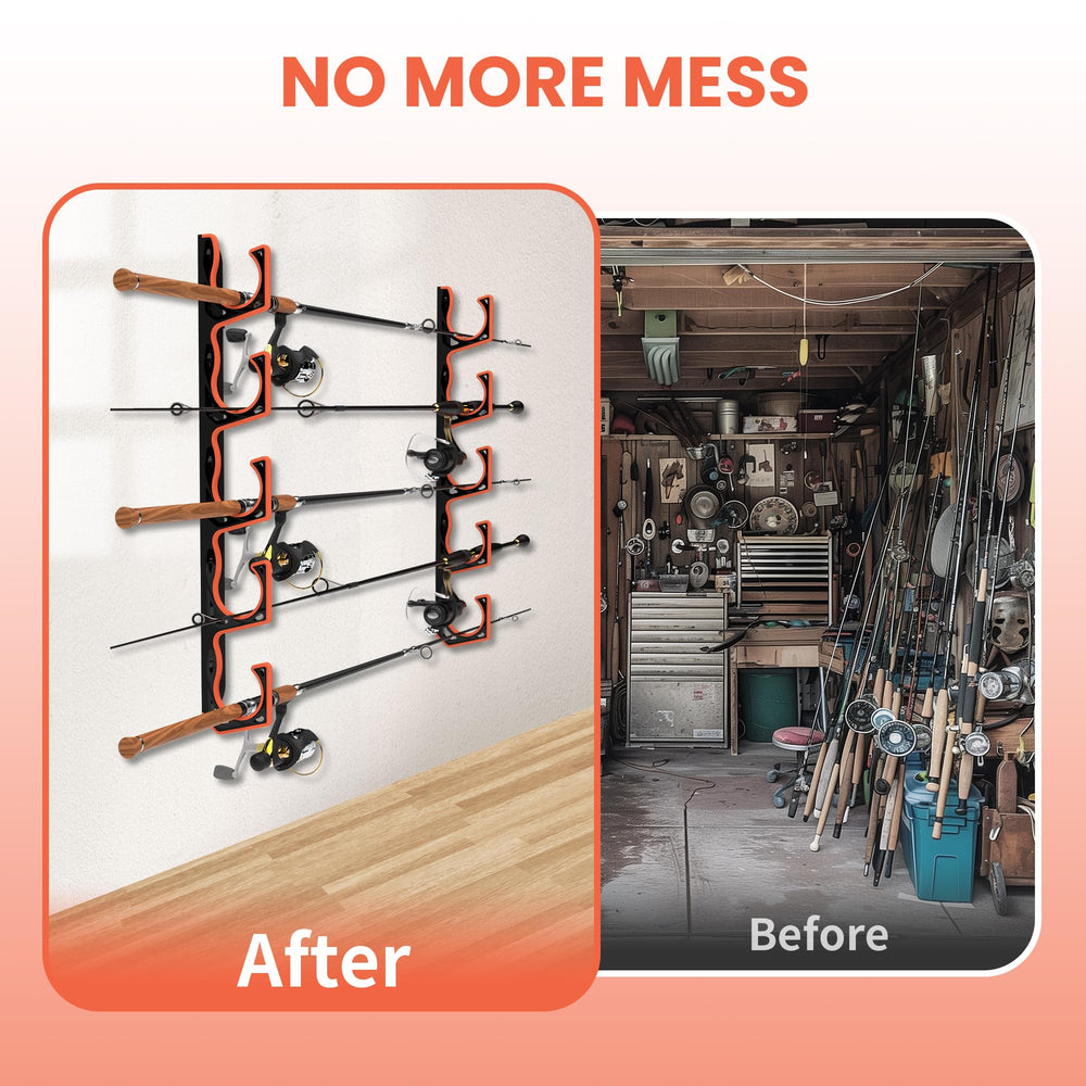 Gocozer space-saving rod storage design frees floor space in garage.