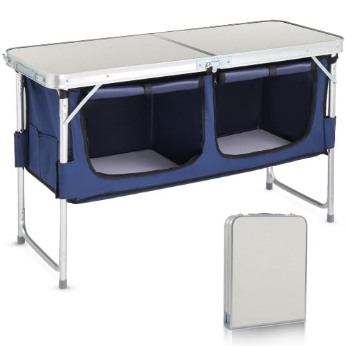 GODECOR folding camping table with storage bags keeps food organized outdoors