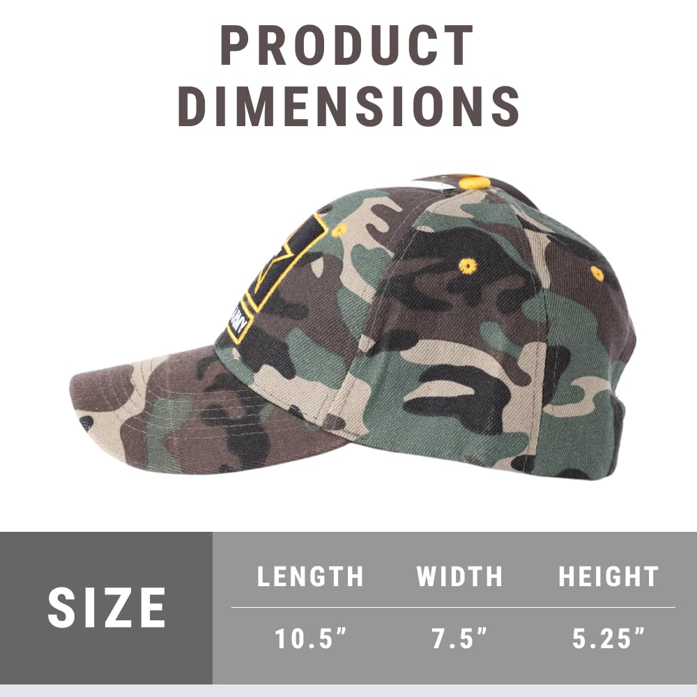Side view showing adjustable Velcro strap on camouflage Christian cap