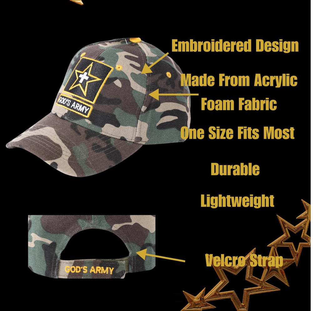 Close-up of the God's Army embroidery on the cap