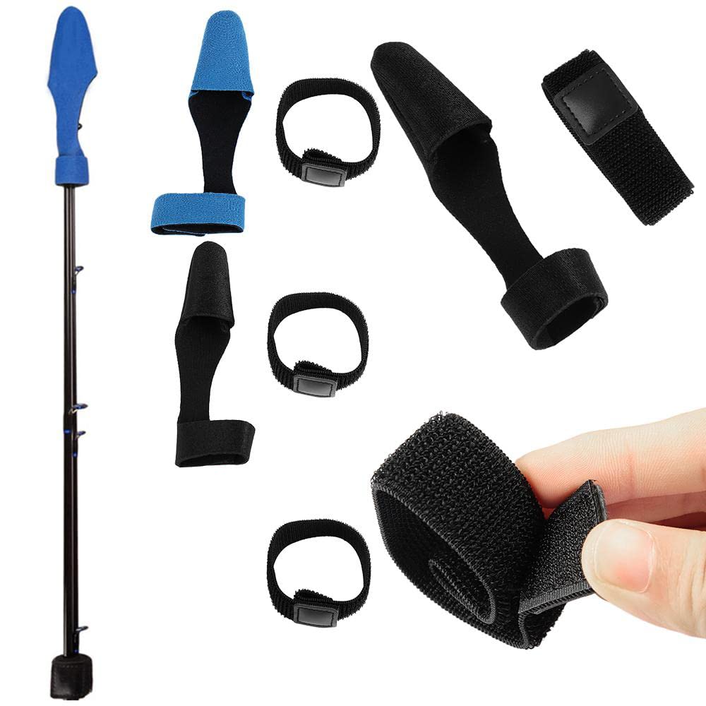 Gofidin 2 Sets Fishing Rod Tip Cover and Rod Tie Truss Cane Sleeves - blue and black front view