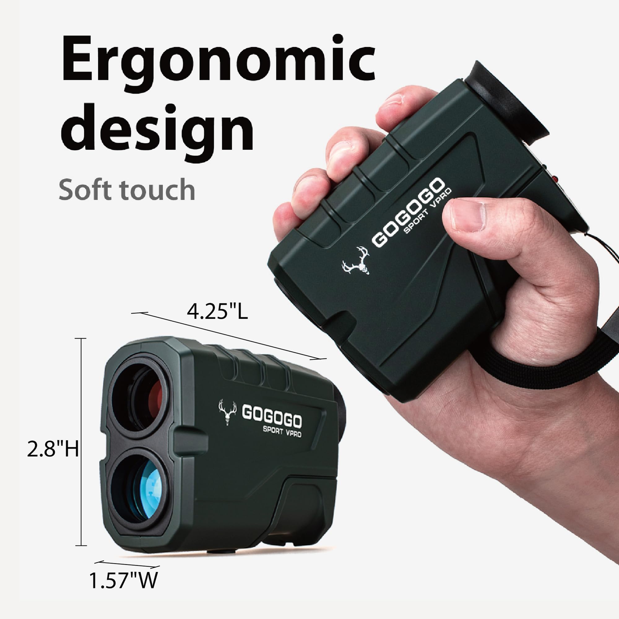 Gogogo Sport Vpro green rangefinder display close-up with clear LCD readings.