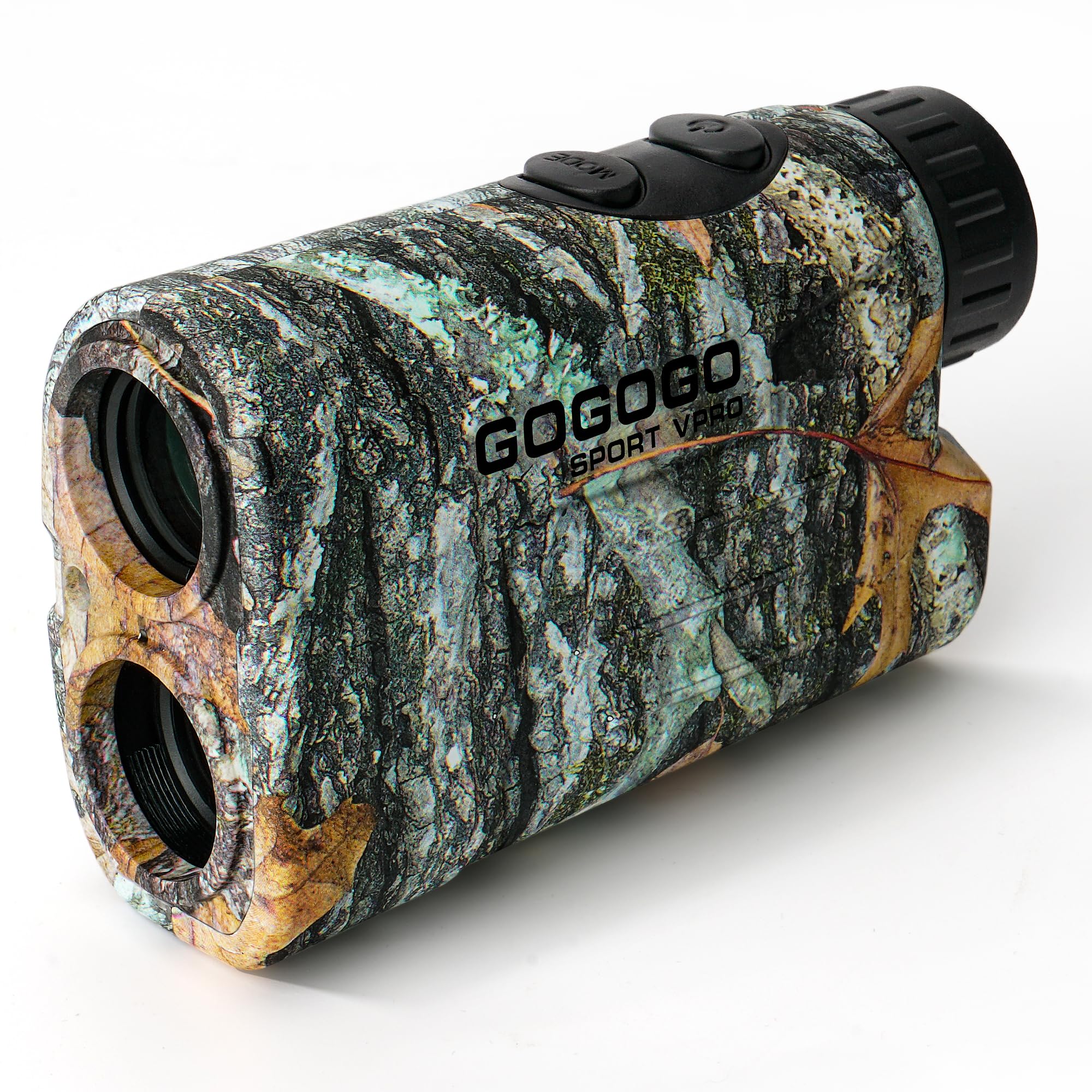 Gogogo Sport Vpro rangefinder camo display closeup shows adaptive red glow for night visibility.