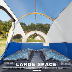 GoHimal divided curtain tent section offers private space within family tent.