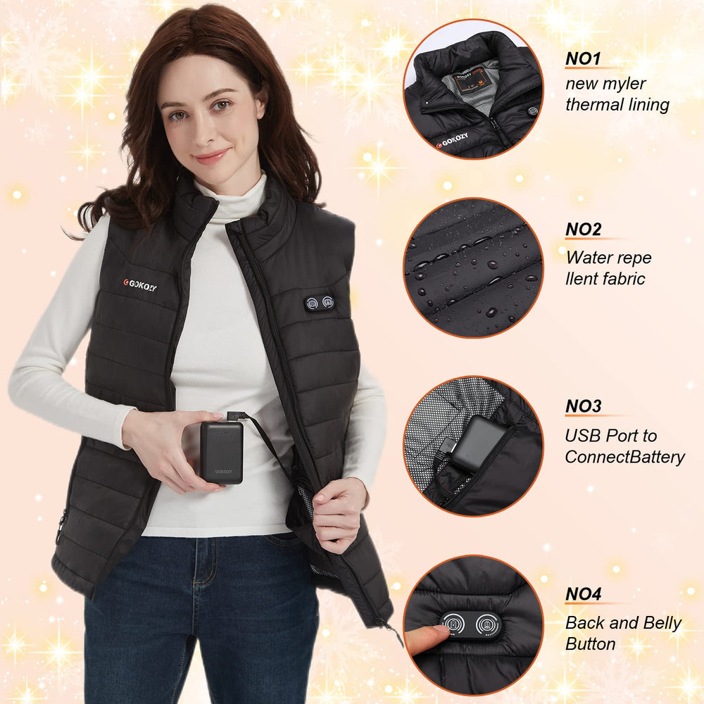 Gokozy 10000mAh battery pack powers all-day warmth and can charge a phone.