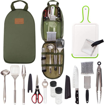 Gold Armour camp kitchen organizer front view showing compact utensil storage