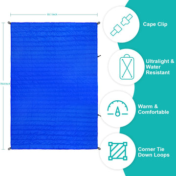 Gold Armour camping blanket blue at the beach offering warm coverage and sand protection.