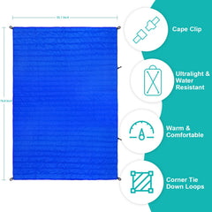 Gold Armour camping blanket blue at the beach offering warm coverage and sand protection.