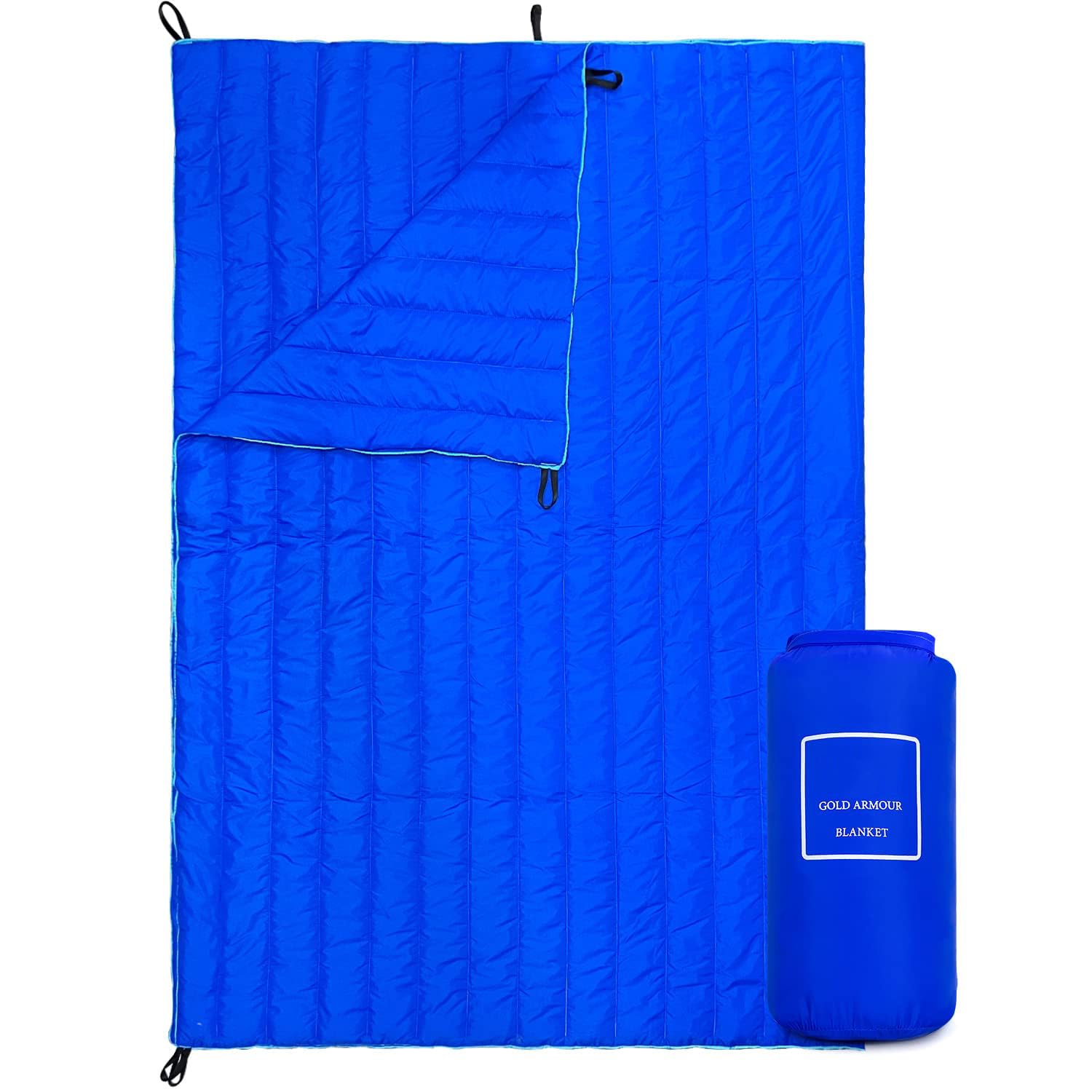 Gold Armour camping blanket blue folded compact for backpacking and quick pack downs.