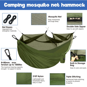 Gold Armour Camping Hammock with bug net shields insects during camping.