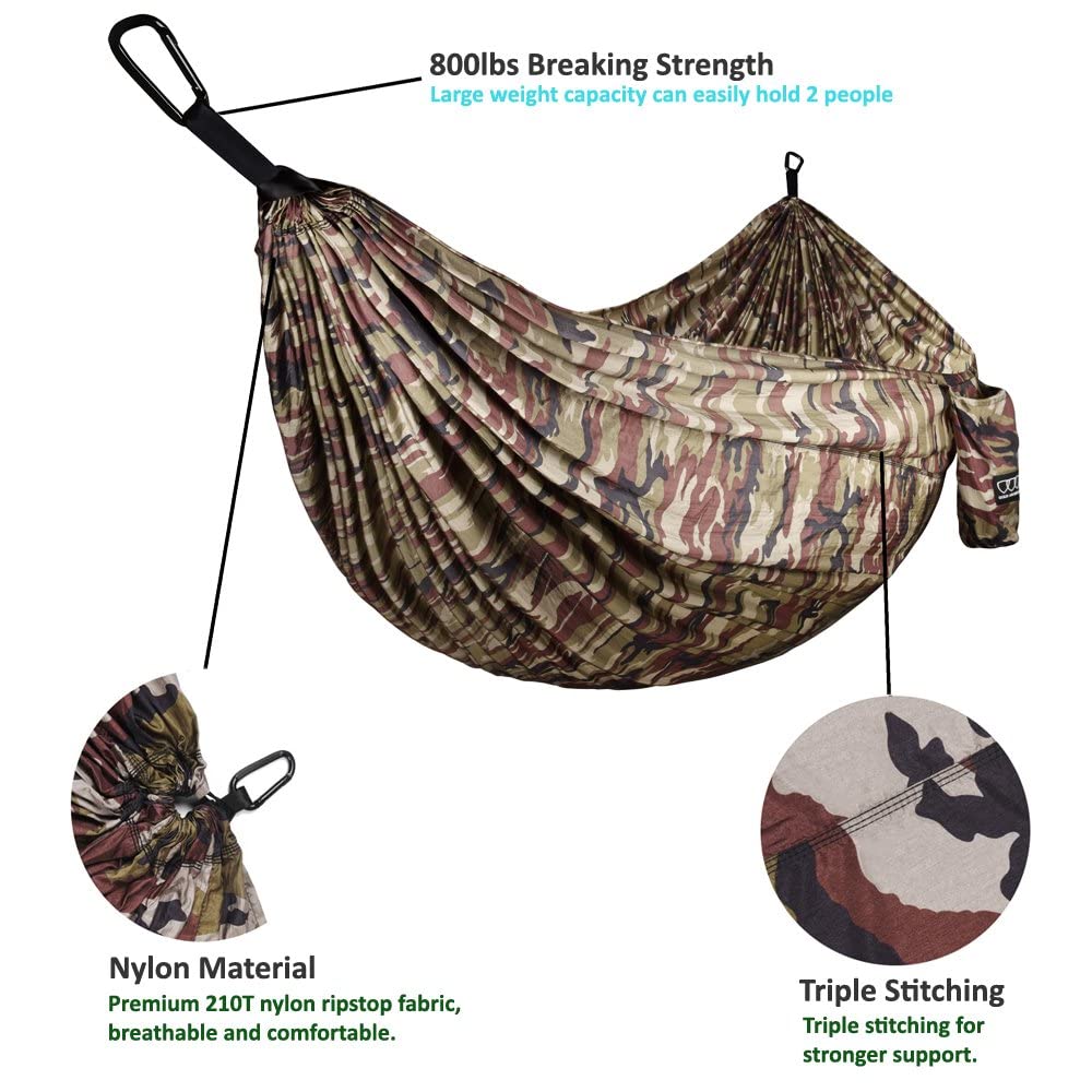 Gold Armour camping hammock-strong-durable-strap highlights support and safety with heavy-duty straps.