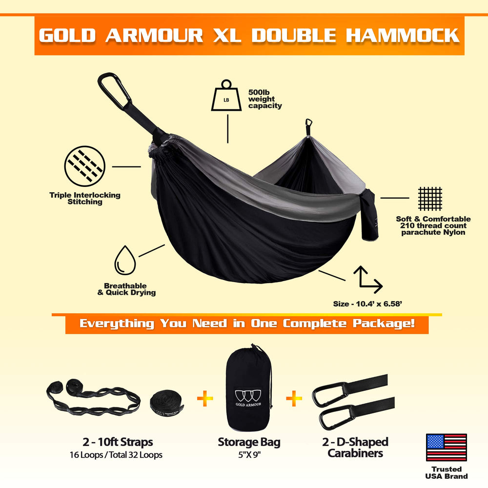 Gold Armour hammock weighs only 32oz for easy carry on hikes.