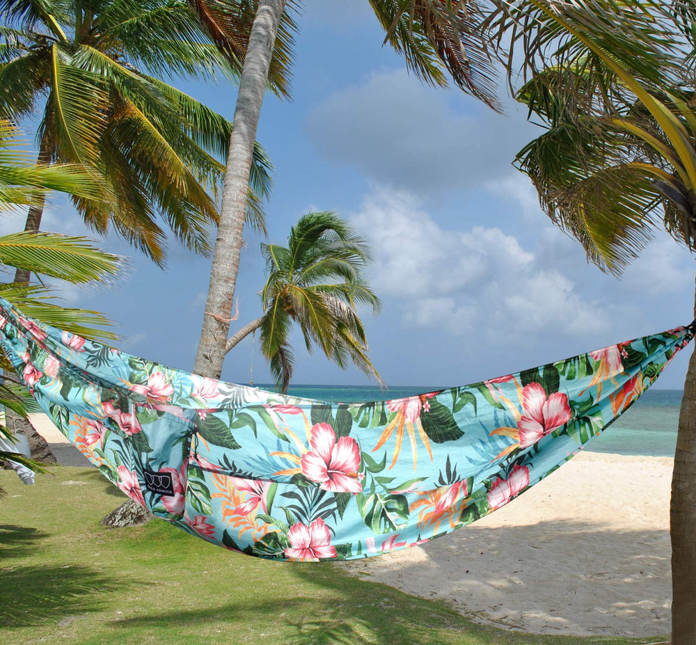 Gold Armour hammock Hawaii blue lay illustrates roomy double comfort for two outdoors