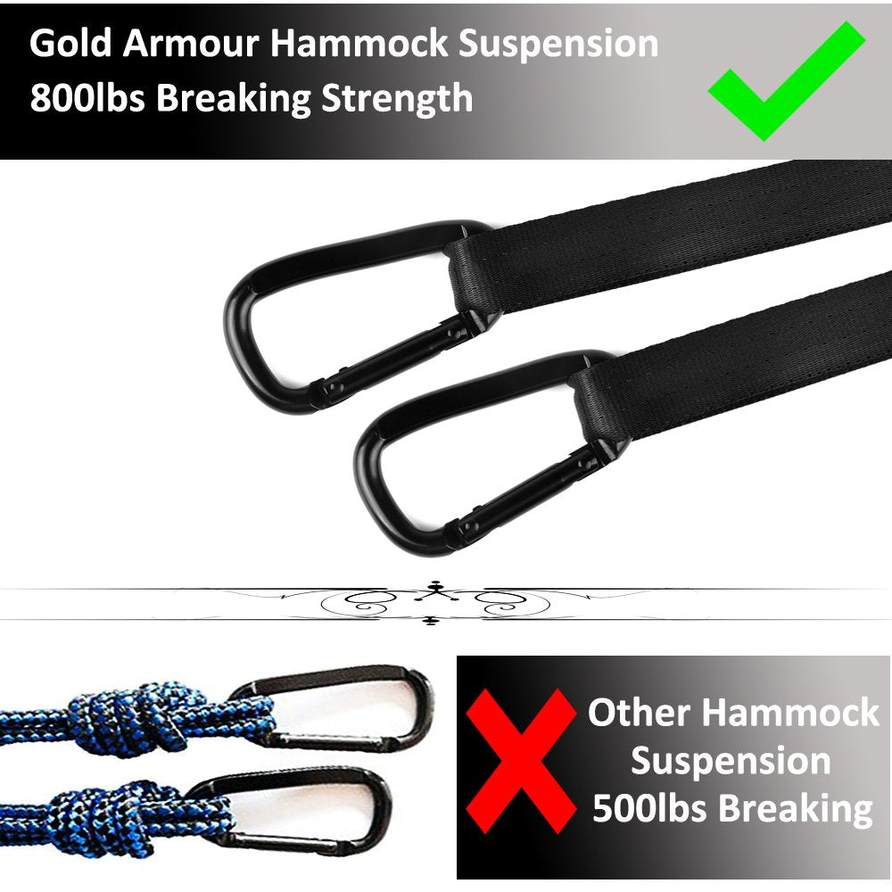 Gold Armour packed hammock in compact carry bag demonstrates portability.