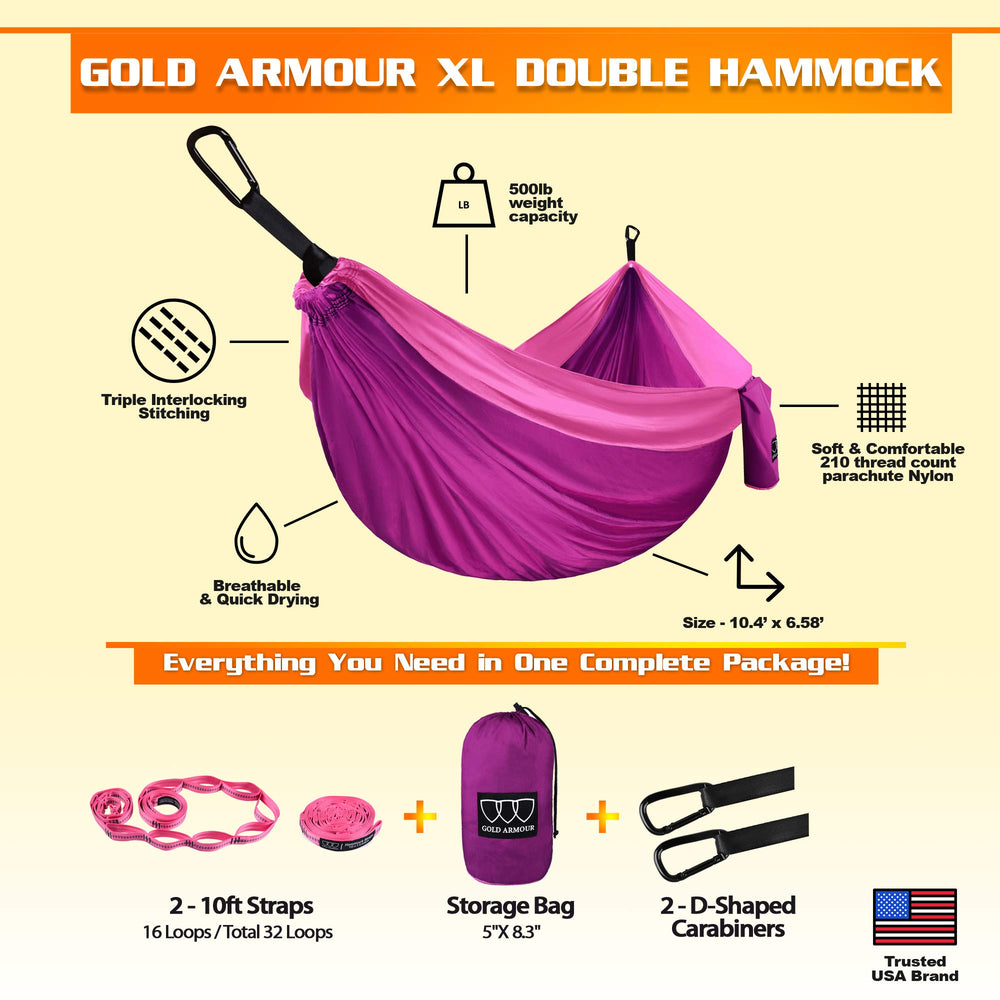 Gold Armour XL hammock strap 1000lbs capacity demonstrates rugged support capacity.