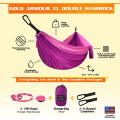 Gold Armour XL hammock strap 1000lbs capacity demonstrates rugged support capacity.