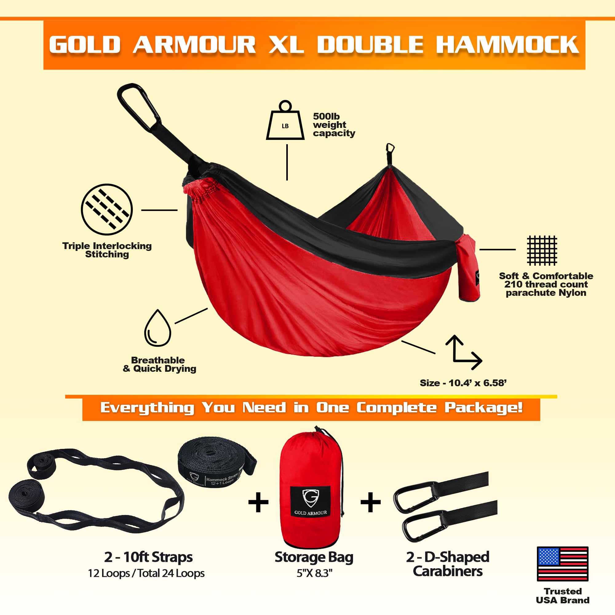 Gold Armour hammock straps with tree-friendly design enabling secure backyard setups.