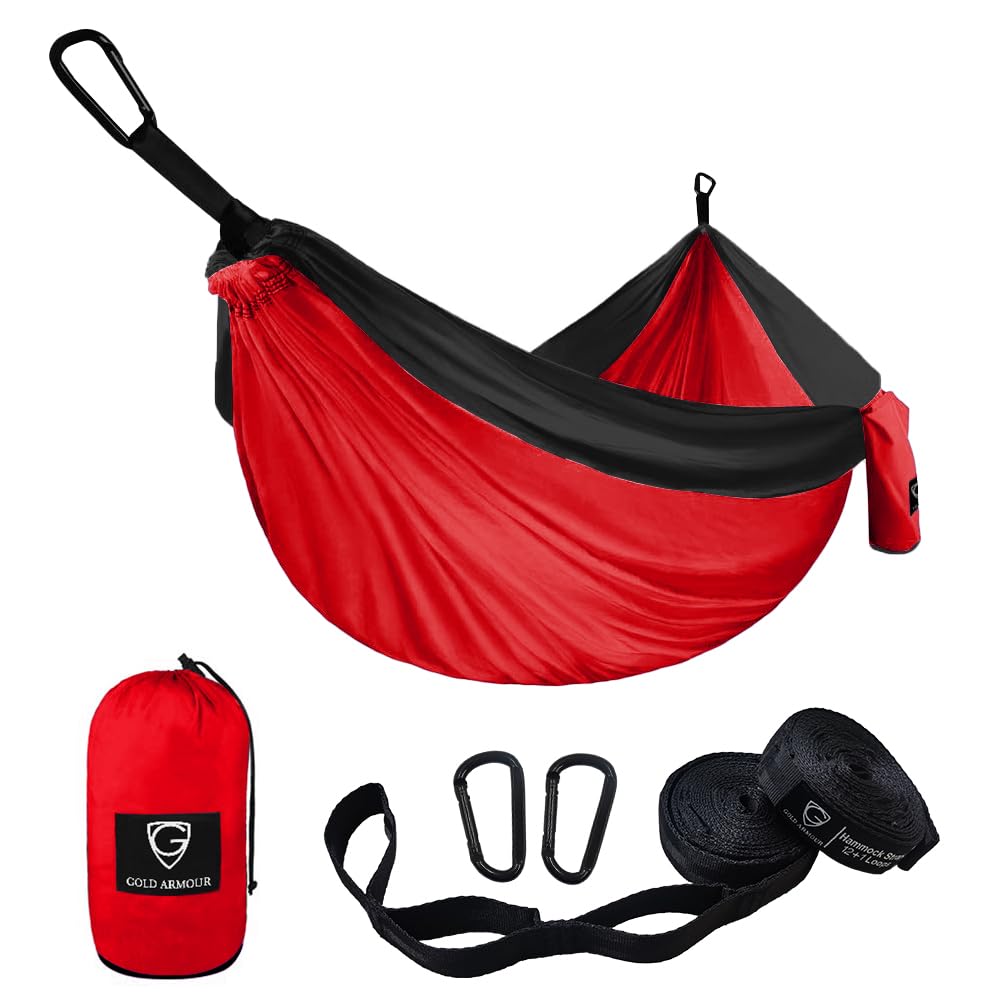 Gold Armour XL double camping hammock setup outdoors for two.