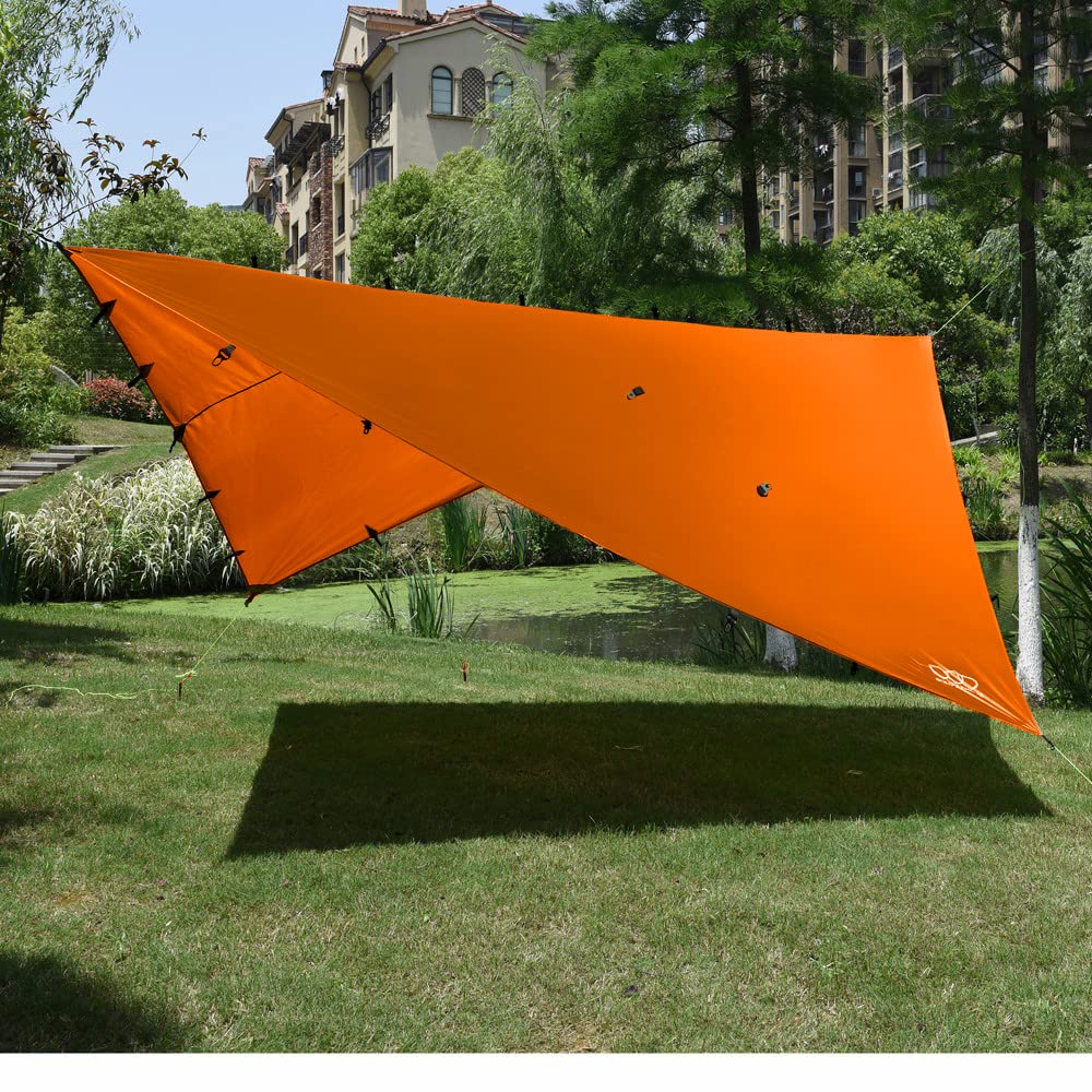 Gold Armour Rain Fly Tarp with included accessories: stakes and lines.