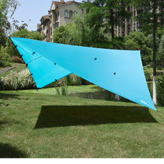 Gold Armour Rainfly Tarp compact stuff sack demonstrates portable shelter for backpackers.