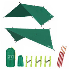 Gold Armour rainfly tarp hammock setup for quick shelter in rain.