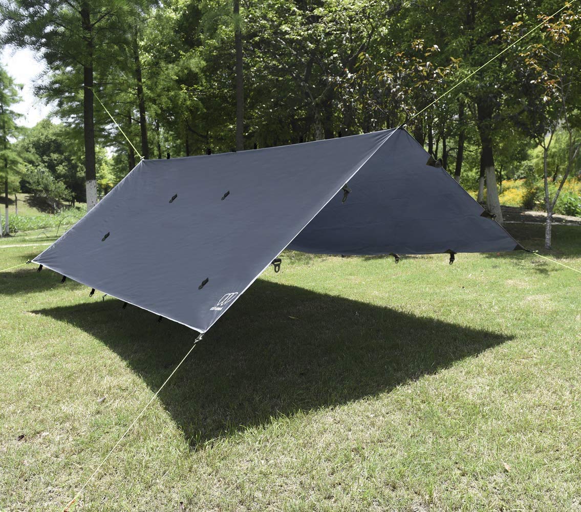 Gold Armour Rain Fly Tarp includes stuff sacks for organized camping gear.