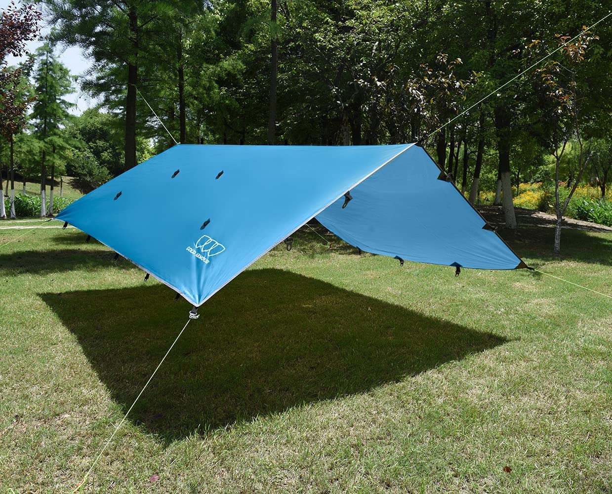 Gold Armour Rainfly Tarp waterproof coverage keeps gear dry in wet conditions.