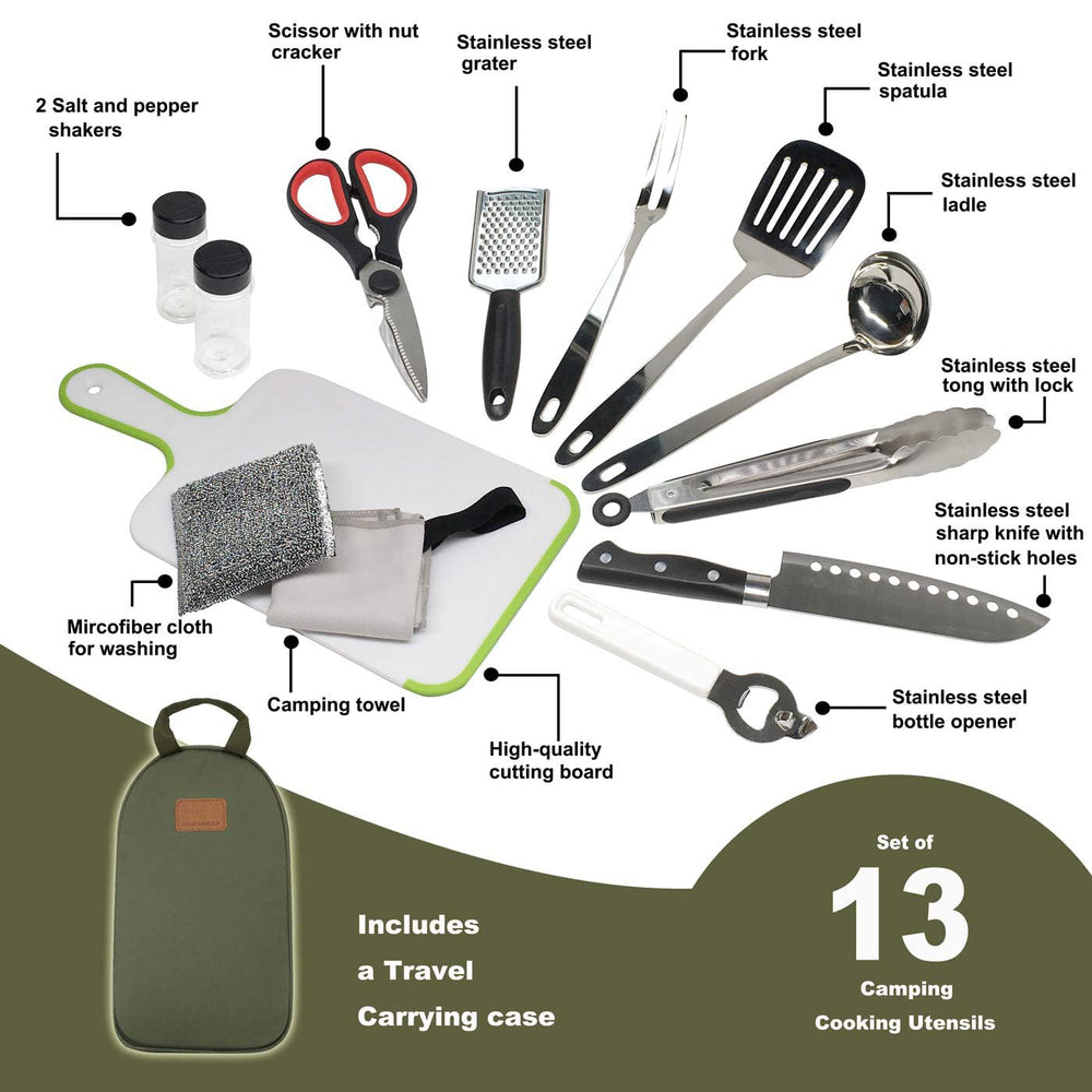 Gold Armour utensils set with scissors and bottle opener for outdoor use