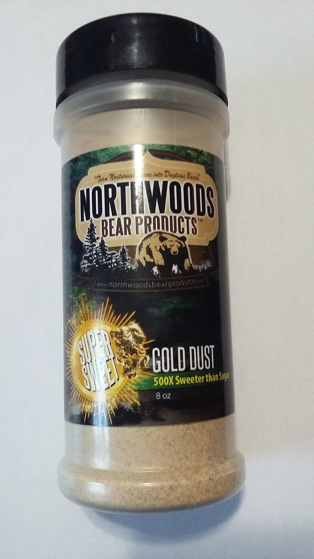 Gold Dust 8oz shaker bottle for even attractant application on bears