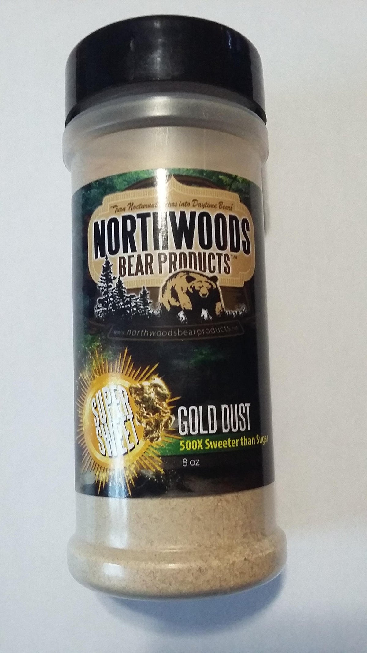Gold Dust 8oz shaker bottle for even attractant application on bears