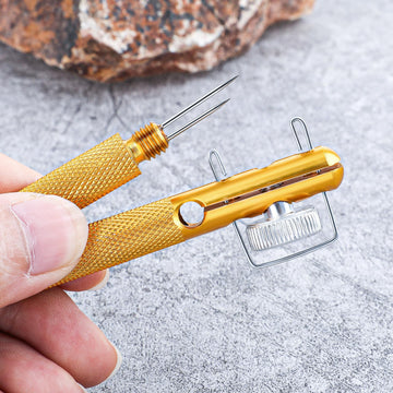Compact portable knot tying tool in hand for fly fishing