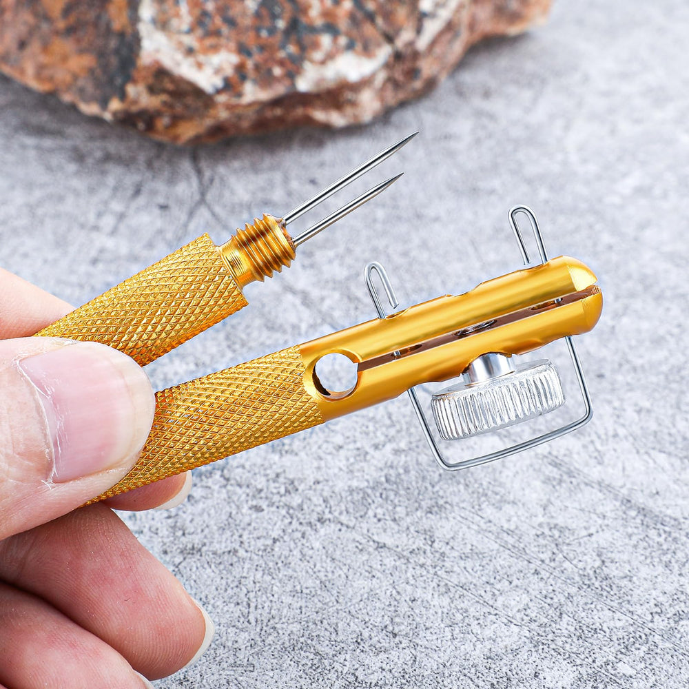 Compact portable knot tying tool in hand for fly fishing