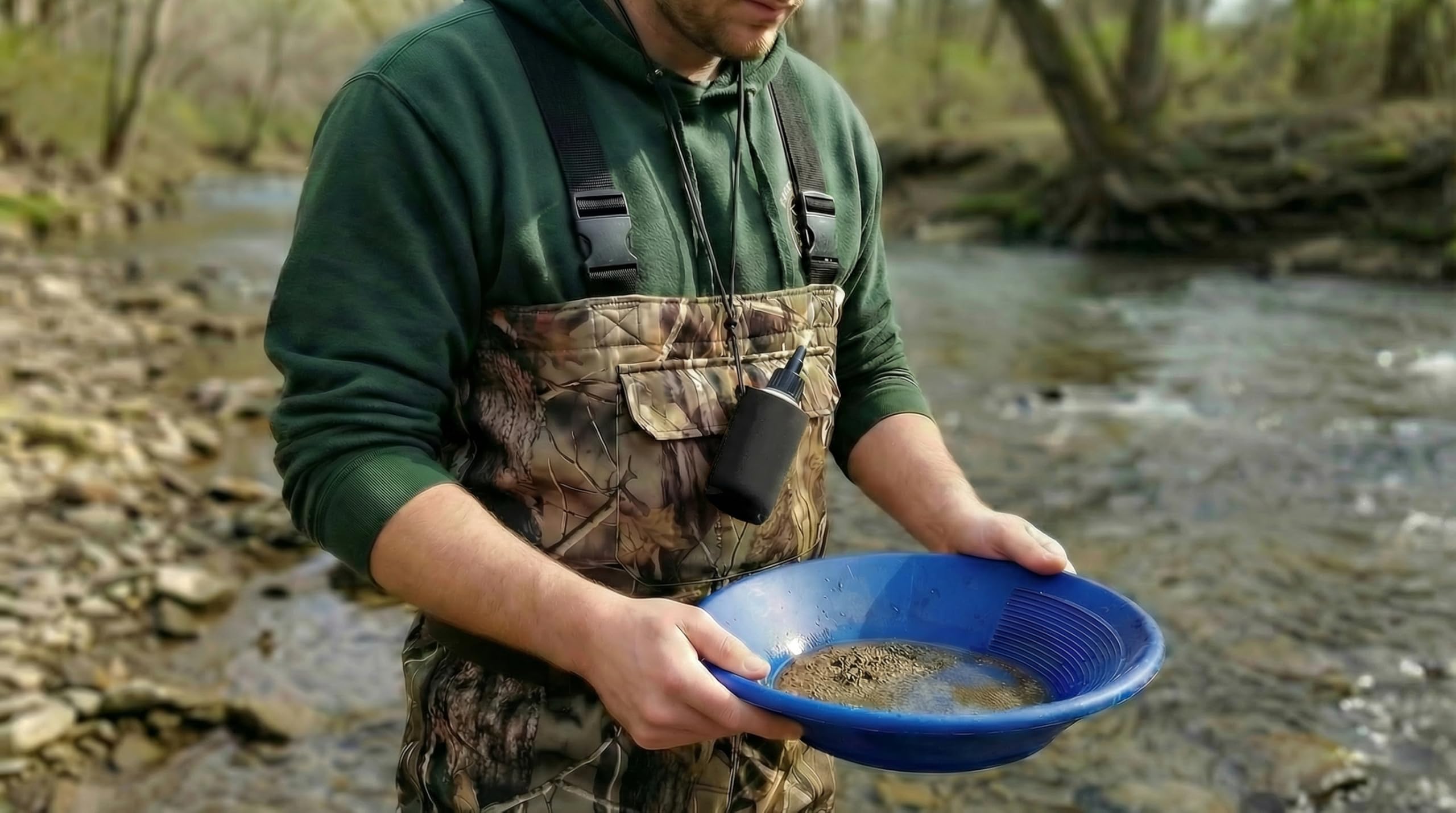 Gold Koozie fits 4oz snuffer bottles securely during river trips.