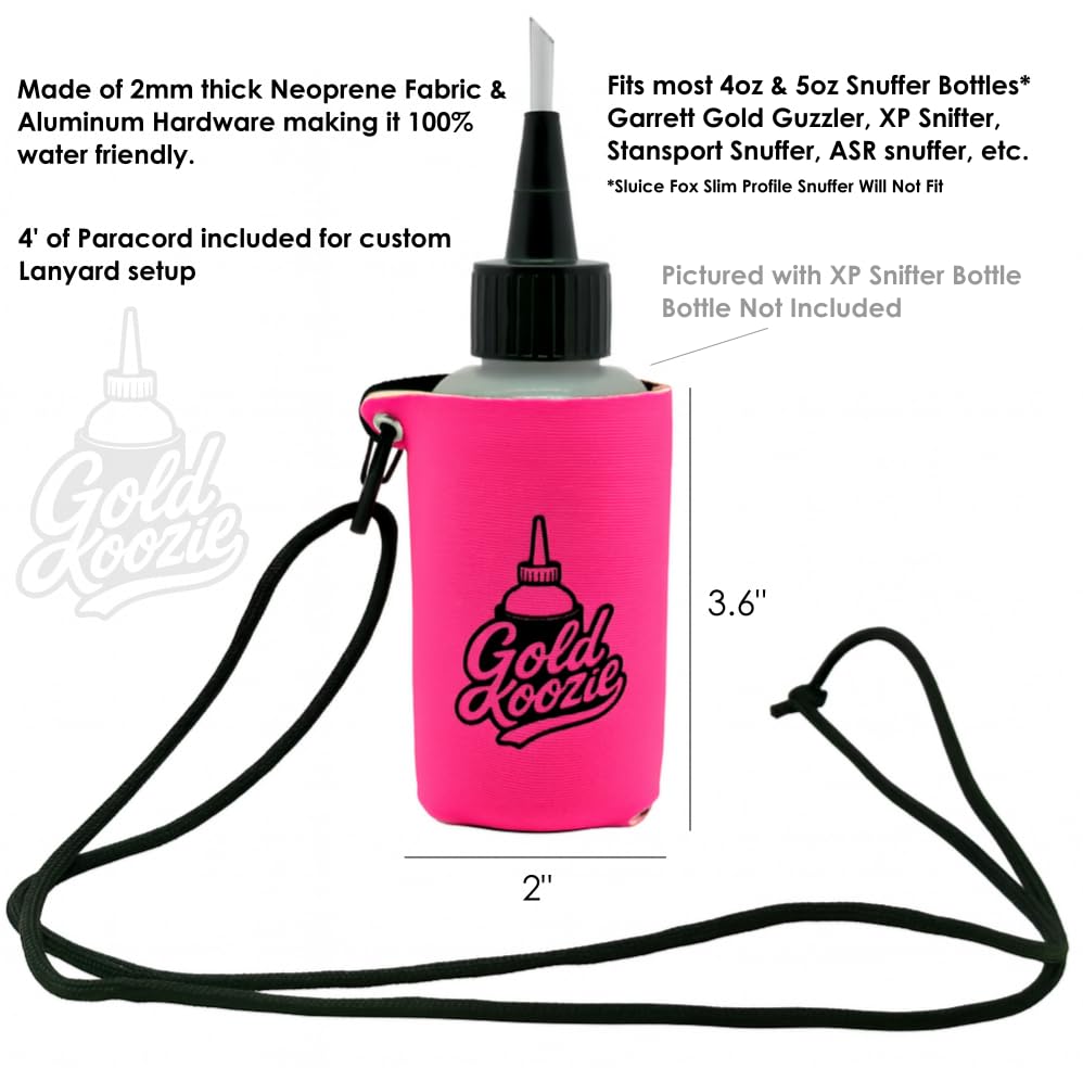 Gold Koozie carabiner and paracord attachment enables hands-free carrying.