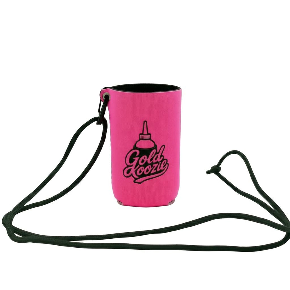 Gold Koozie neoprene snuffer bottle holder with snug fit for 4oz and 5oz bottles.