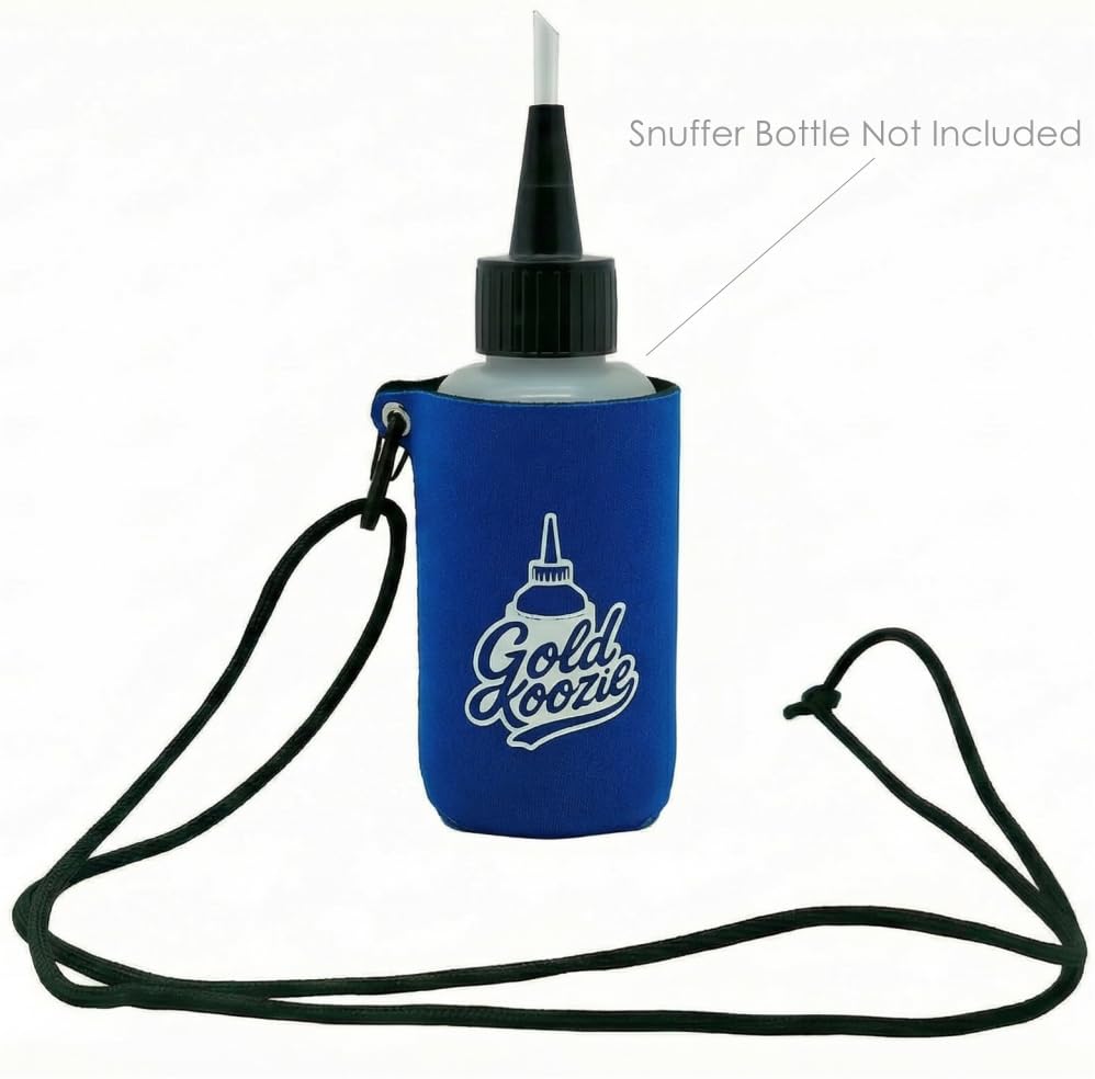 Gold Koozie securely fits 4oz and 5oz snuffer bottles.