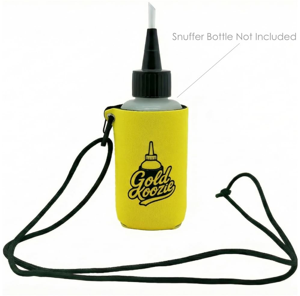 Gold Koozie carabiner and paracord enable quick bottle access.