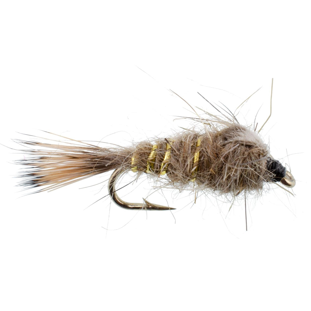 Close-up of Gold Ribbed Hare's Ear Nymph Fly showing gold ribbing