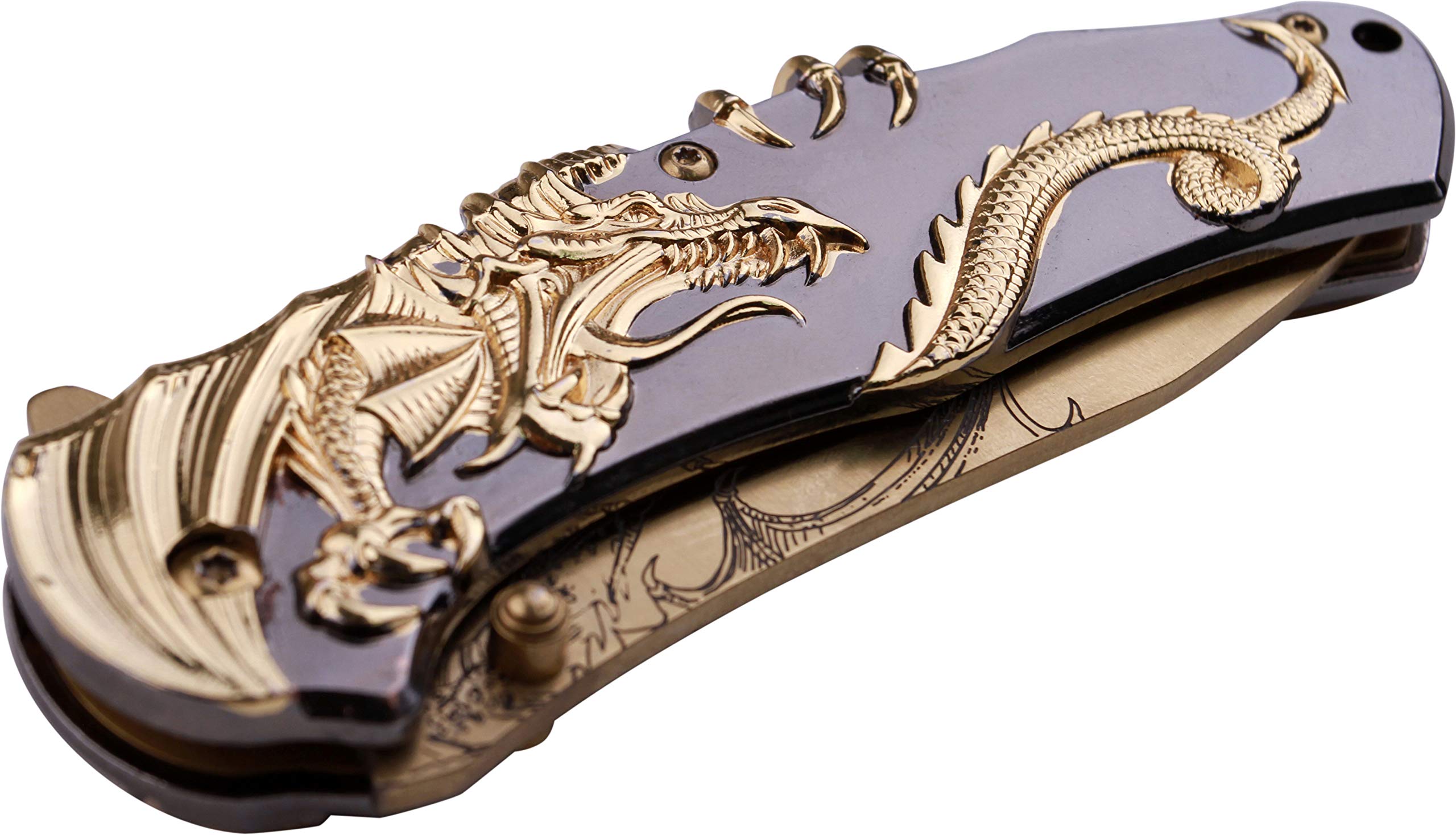 Gold TiNite coated stainless steel blade detail
