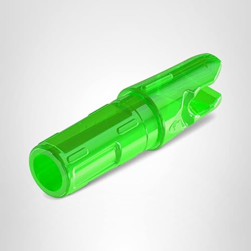 Gold Tip Accu-Lite nock close-up in Flo Green, enhances consistency on .246 shafts.