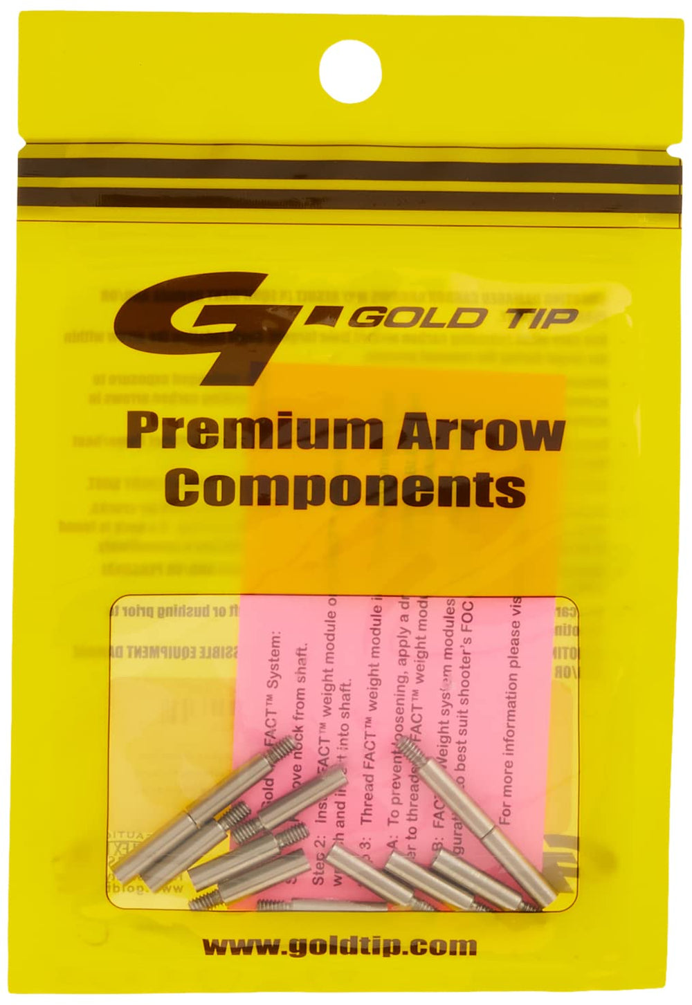 Close-up of Silver Gold Tip weight module screws for Pierce 20 grain