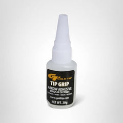 Closeup of Gold Tip Tip Grip adhesive in use to secure vanes on a carbon arrow