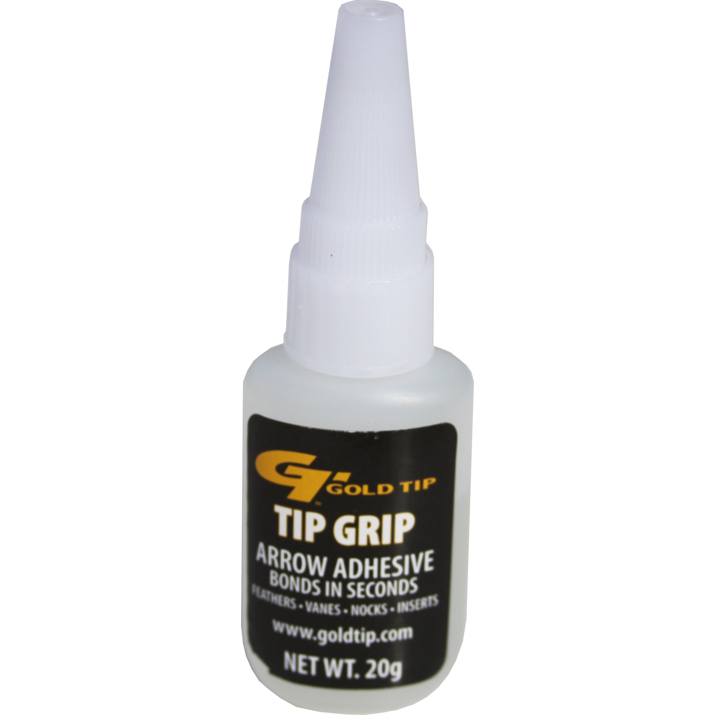 Gold Tip Tip Grip adhesive bottle ready for precise bonding of vanes and inserts.