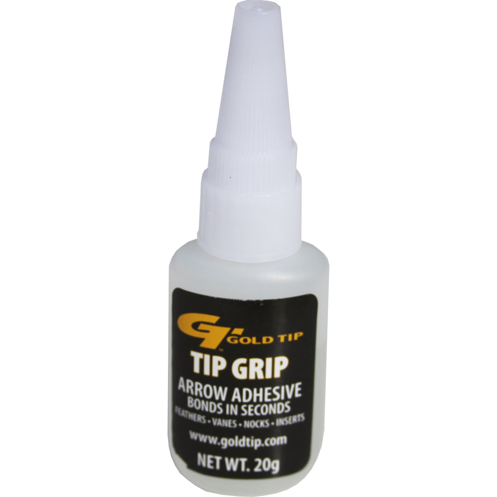 Gold Tip Tip Grip adhesive bottle ready for precise bonding of vanes and inserts.