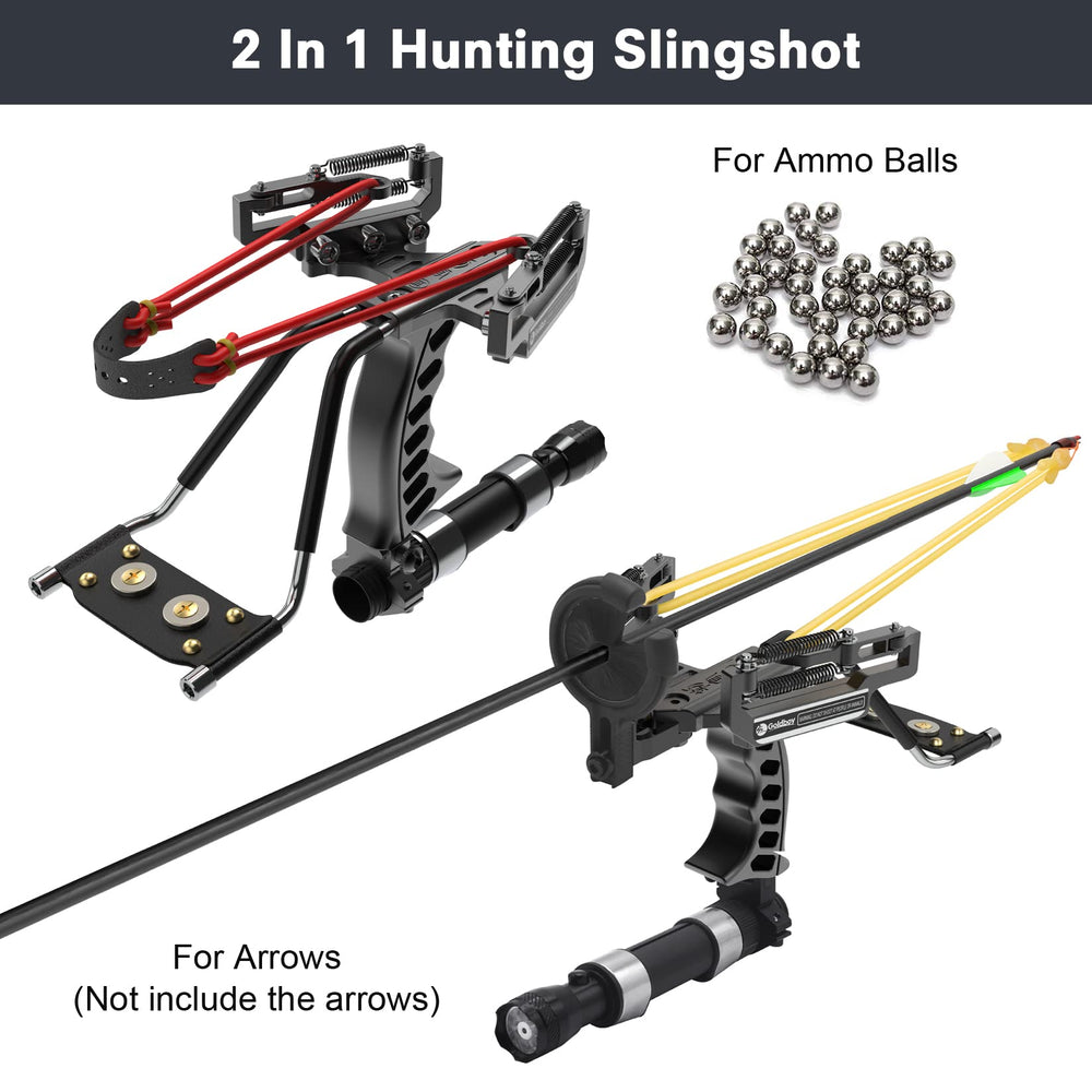 Goldboy slingshot fishing-rod holder demonstrates multi-use setup for on-the-go outdoor crafts.