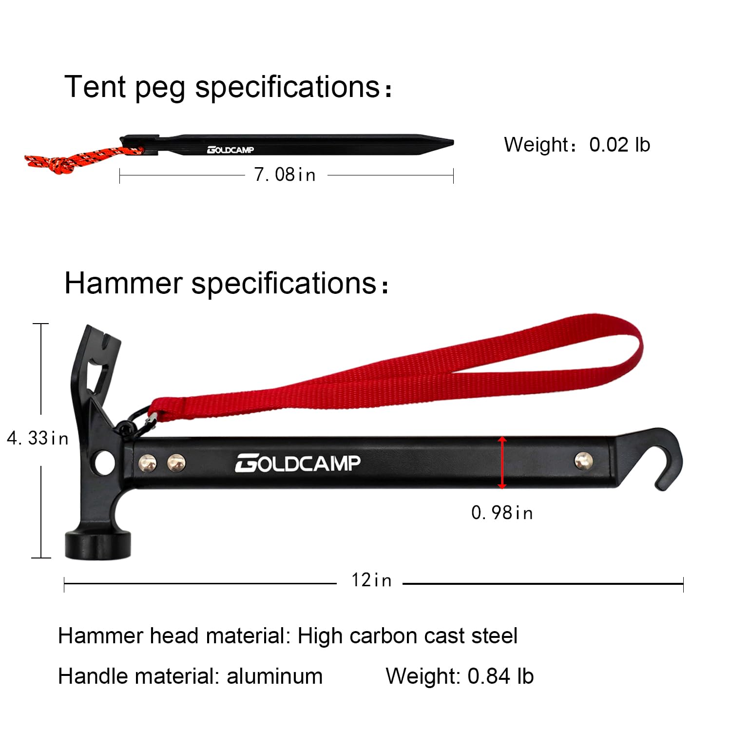 GoldCamp 7075 aluminum tent stake, ultra-light and strong for easy packing.